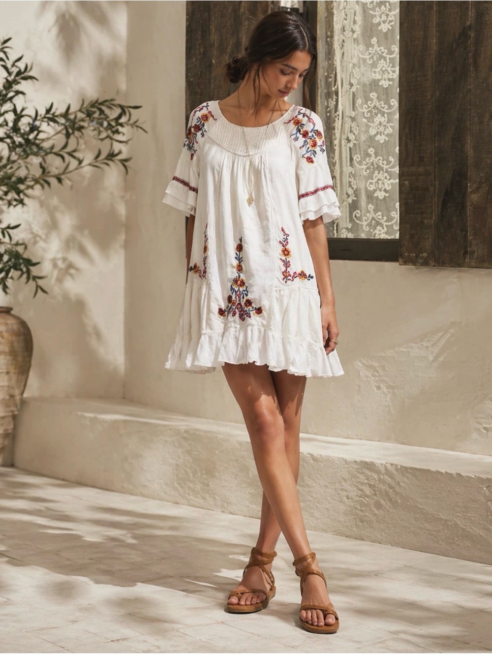 Free People Pavlo Dress white mini embroidered xs